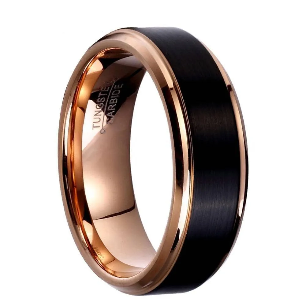 Classic Rose Gold & Black Tungsten Carbide Unisex Wedding Rings