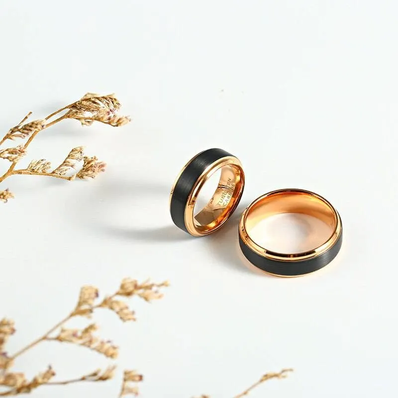 Classic Rose Gold & Black Tungsten Carbide Unisex Wedding Rings