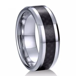Classic Tungsten Carbide with Black Carbon Fiber Inlay Wedding Band