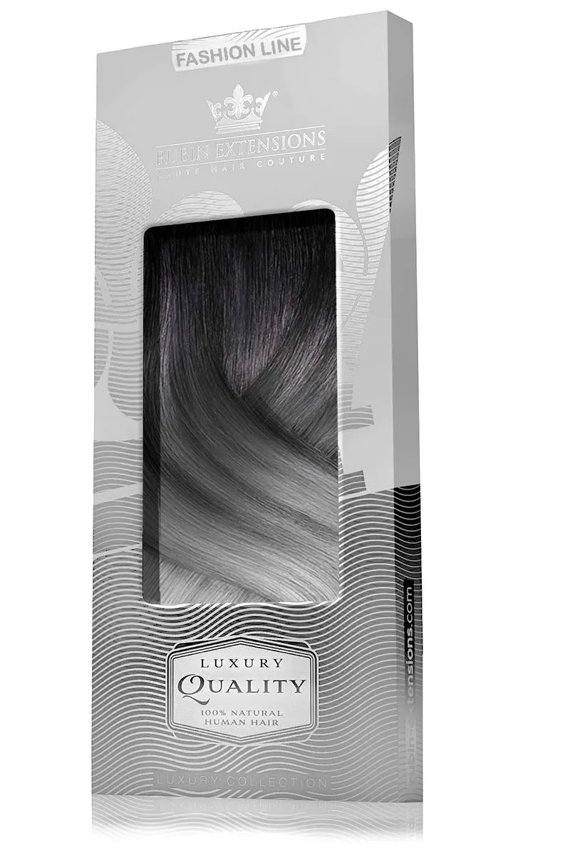 CLIP-IN EXTENSIONS LUXURY  OMBRÉ BALAYAGE Jet Black & Metallic Silver Blonde