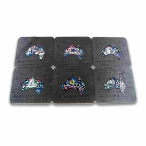 Coaster 6 Pcs Boxed AUS Map Black