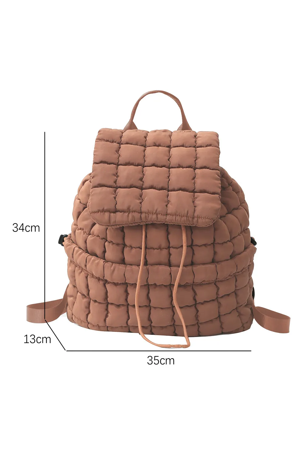 Coffee Solid Flapped Quilted Puffer Backpack