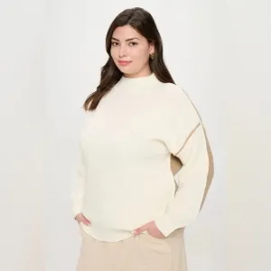 Colorblock Mock Neck Exposed Seam Knit Sweater