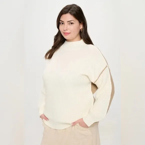 Colorblock Mock Neck Exposed Seam Knit Sweater