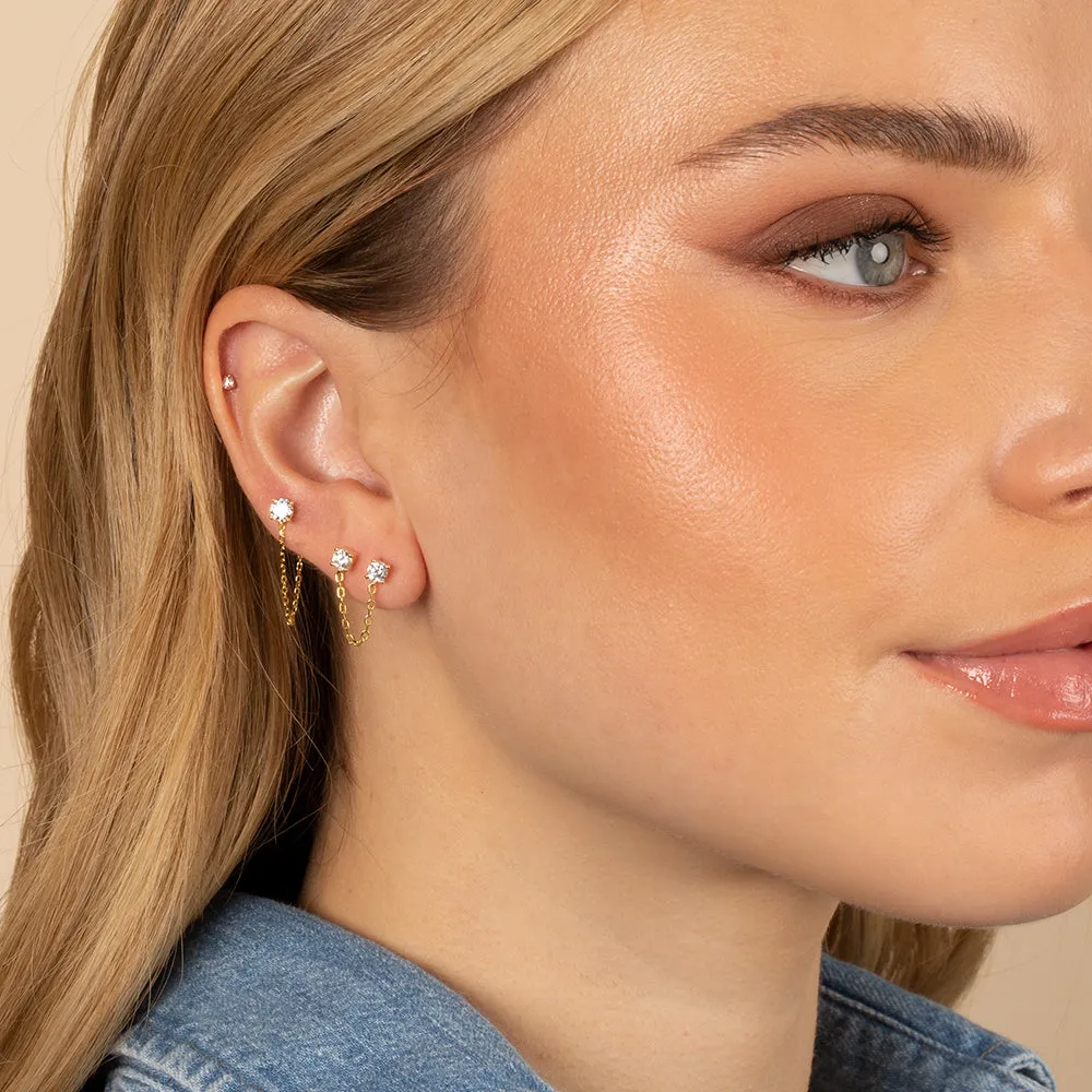 Colored Double Solitaire CZ Chain Stud Earring