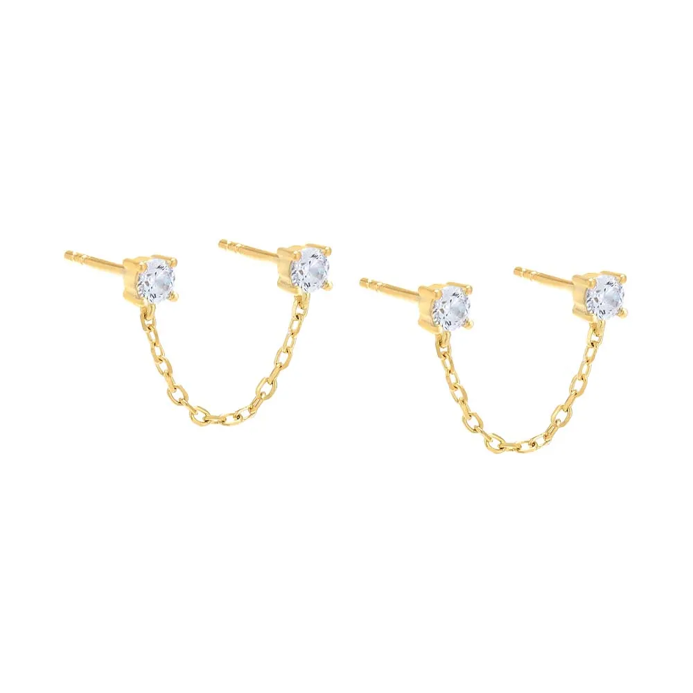 Colored Double Solitaire CZ Chain Stud Earring