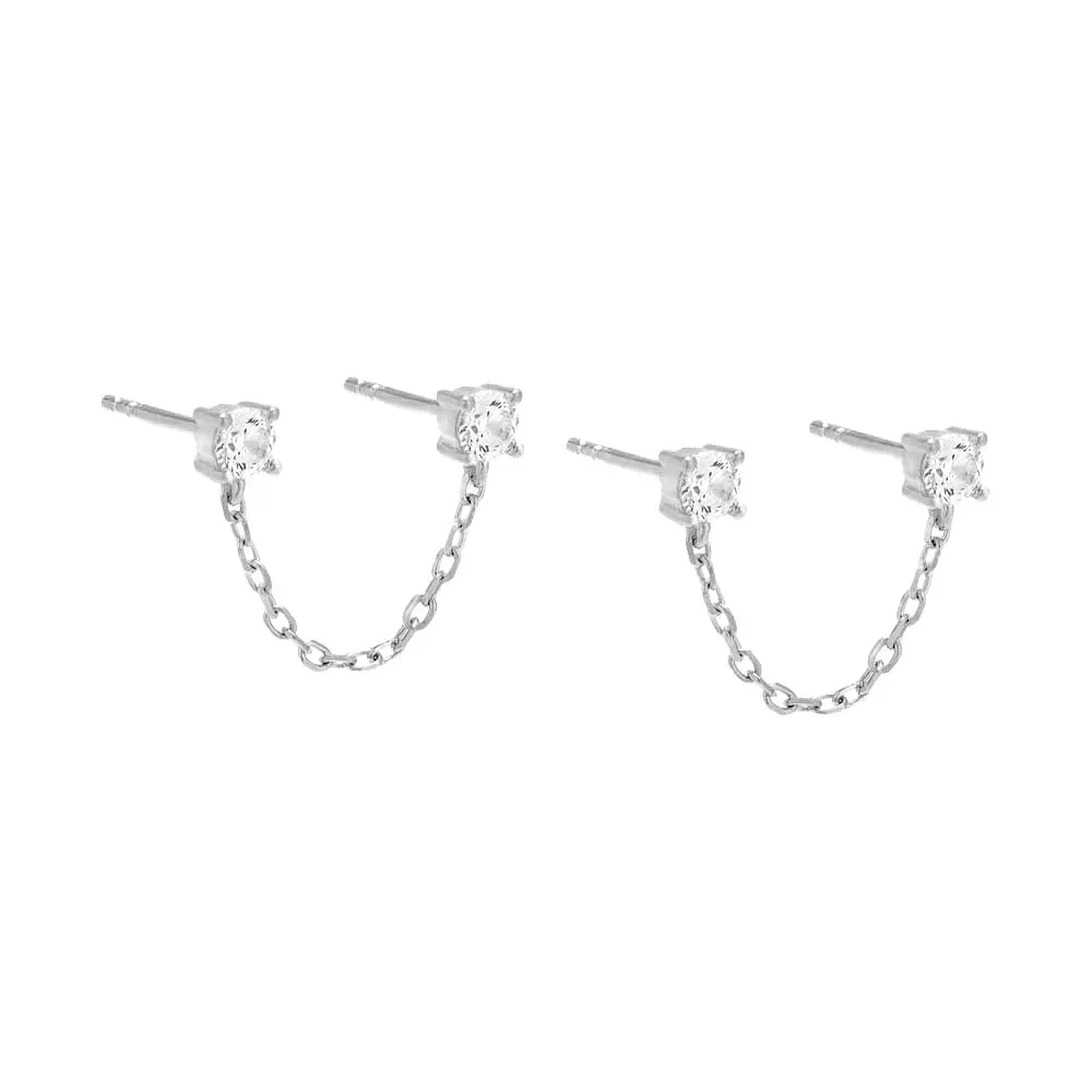 Colored Double Solitaire CZ Chain Stud Earring