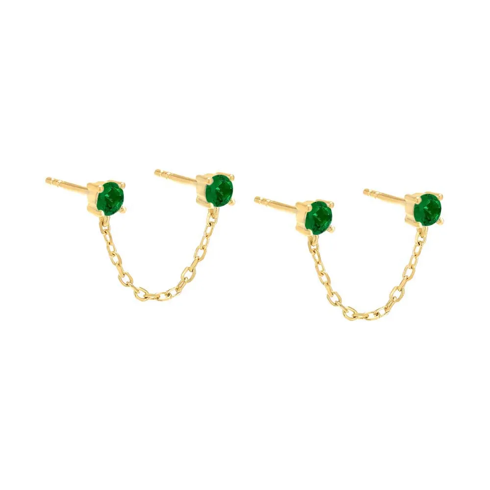 Colored Double Solitaire CZ Chain Stud Earring