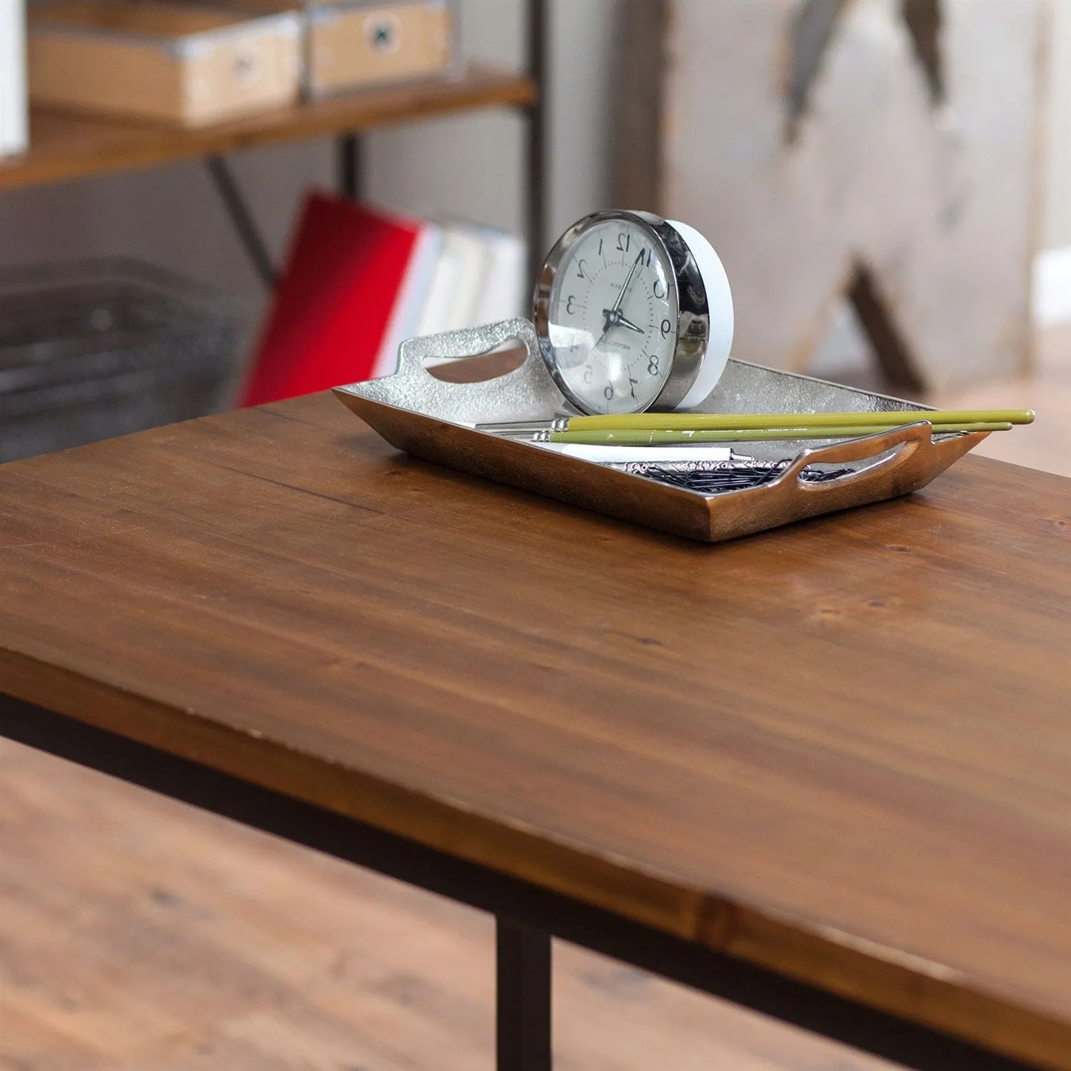 Compact Writing / Computer Desk with Metal Frame and Fir Wood Top