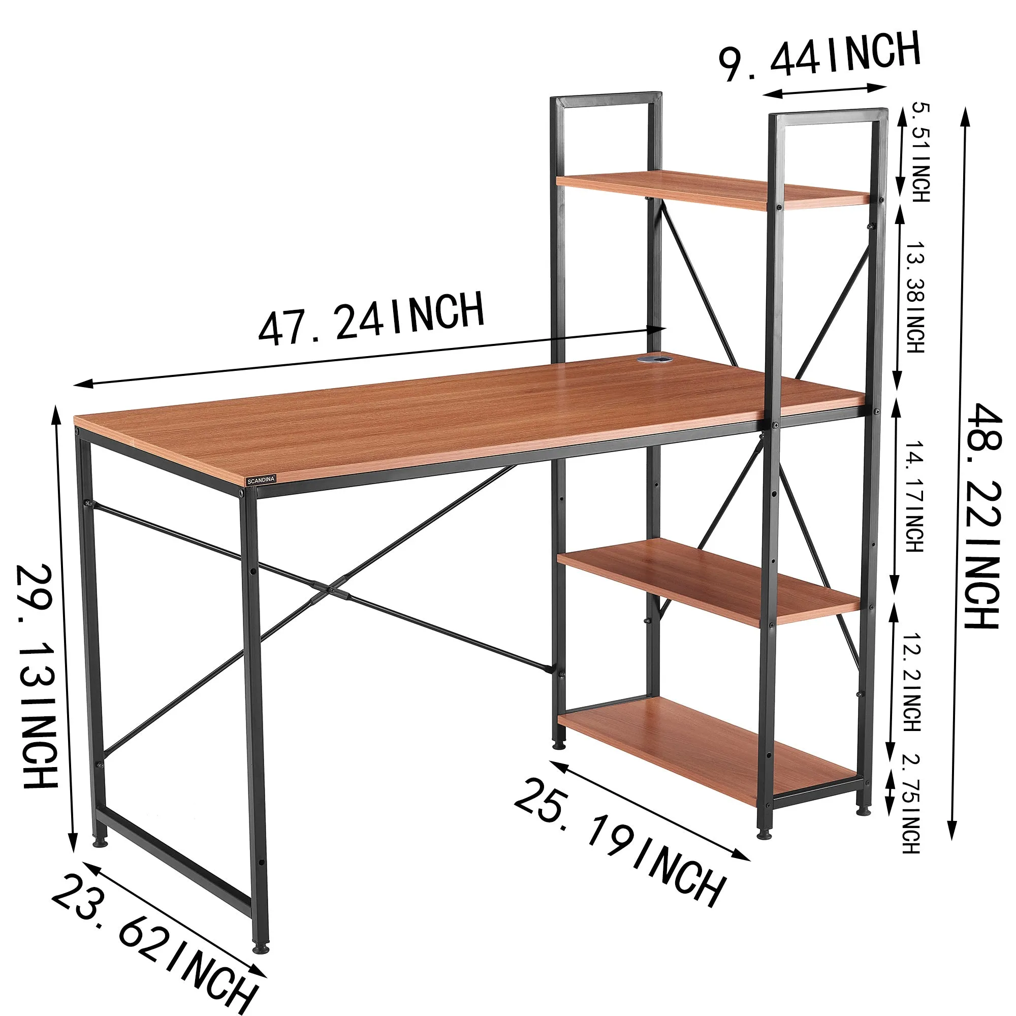 Computer Desk with 4 Tier Bookshelves,Compact Gaming Desk Modern PC Workstation Writing Table Home Office Desk 4 Tier Storage Rack Shelf for Office, Bathroom, Living Room