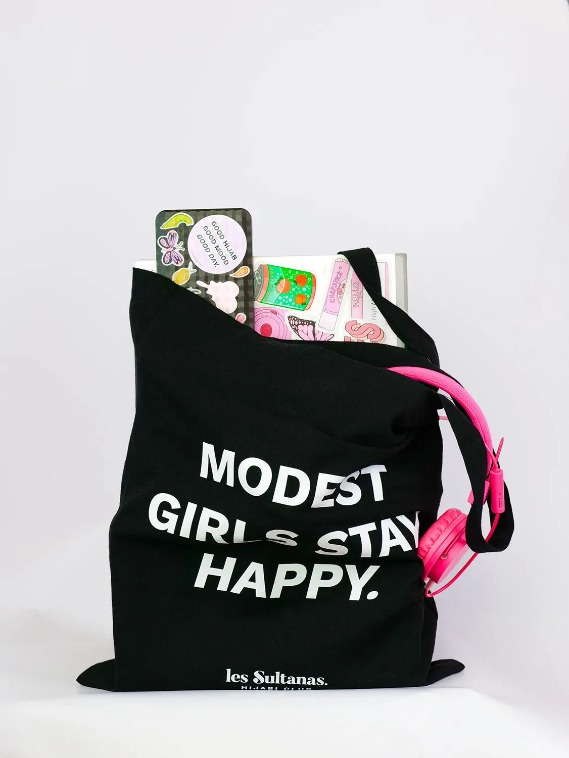 Cotton Tote Bag "Modest Girls" Black