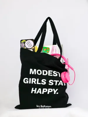 Cotton Tote Bag "Modest Girls" Black