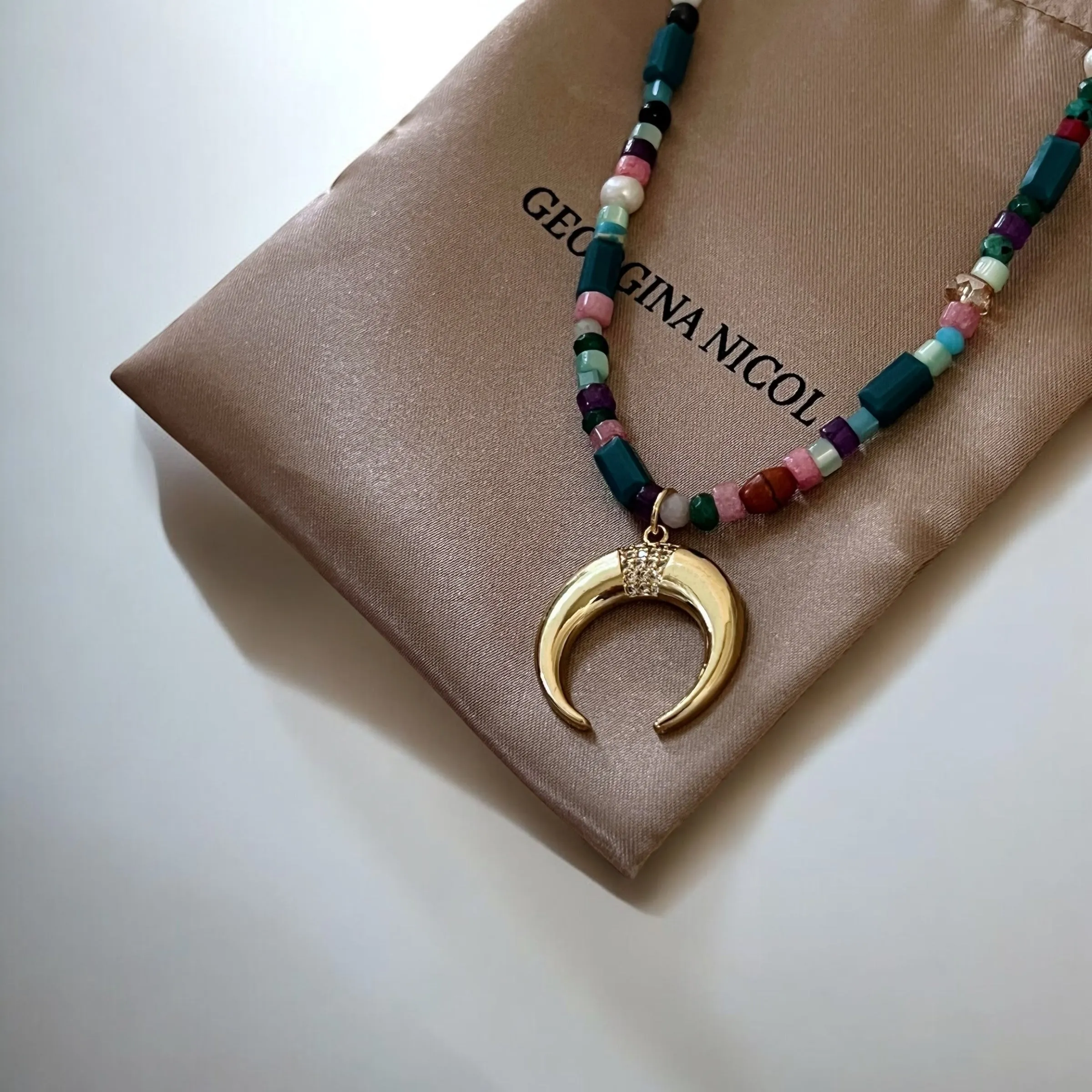 Crescent Moon Multicolor Beaded Necklace