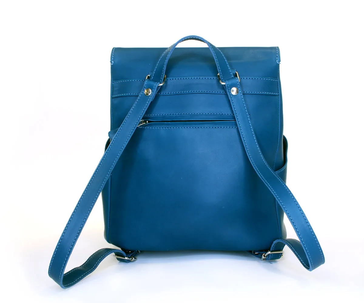 Criss-Cross Genuine Leather Prussian Blue Backpack