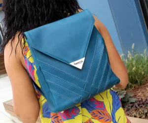 Criss-Cross Genuine Leather Prussian Blue Backpack