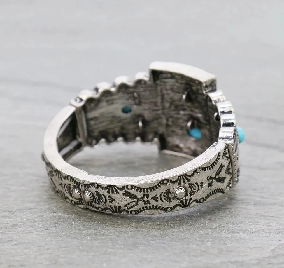 Cross Roads Fashion Silver Buffalo Stone Stretch Bracelet - Turquoise