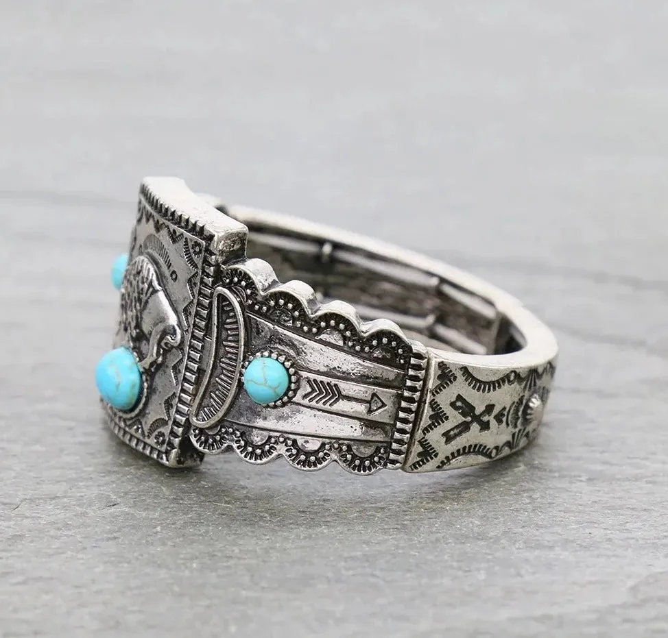 Cross Roads Fashion Silver Buffalo Stone Stretch Bracelet - Turquoise