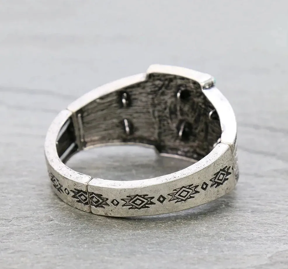 Cross Timber Fashion Silver Chief Stone Stretch Bracelet