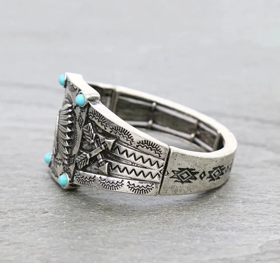 Cross Timber Fashion Silver Chief Stone Stretch Bracelet