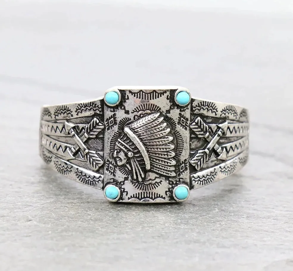 Cross Timber Fashion Silver Chief Stone Stretch Bracelet