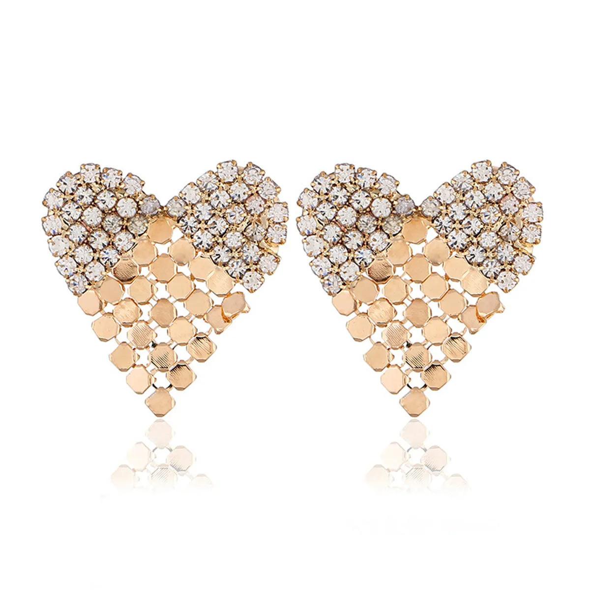 Cubic Zirconia & 18K Gold-Plated Sequin Heart Stud Earrings
