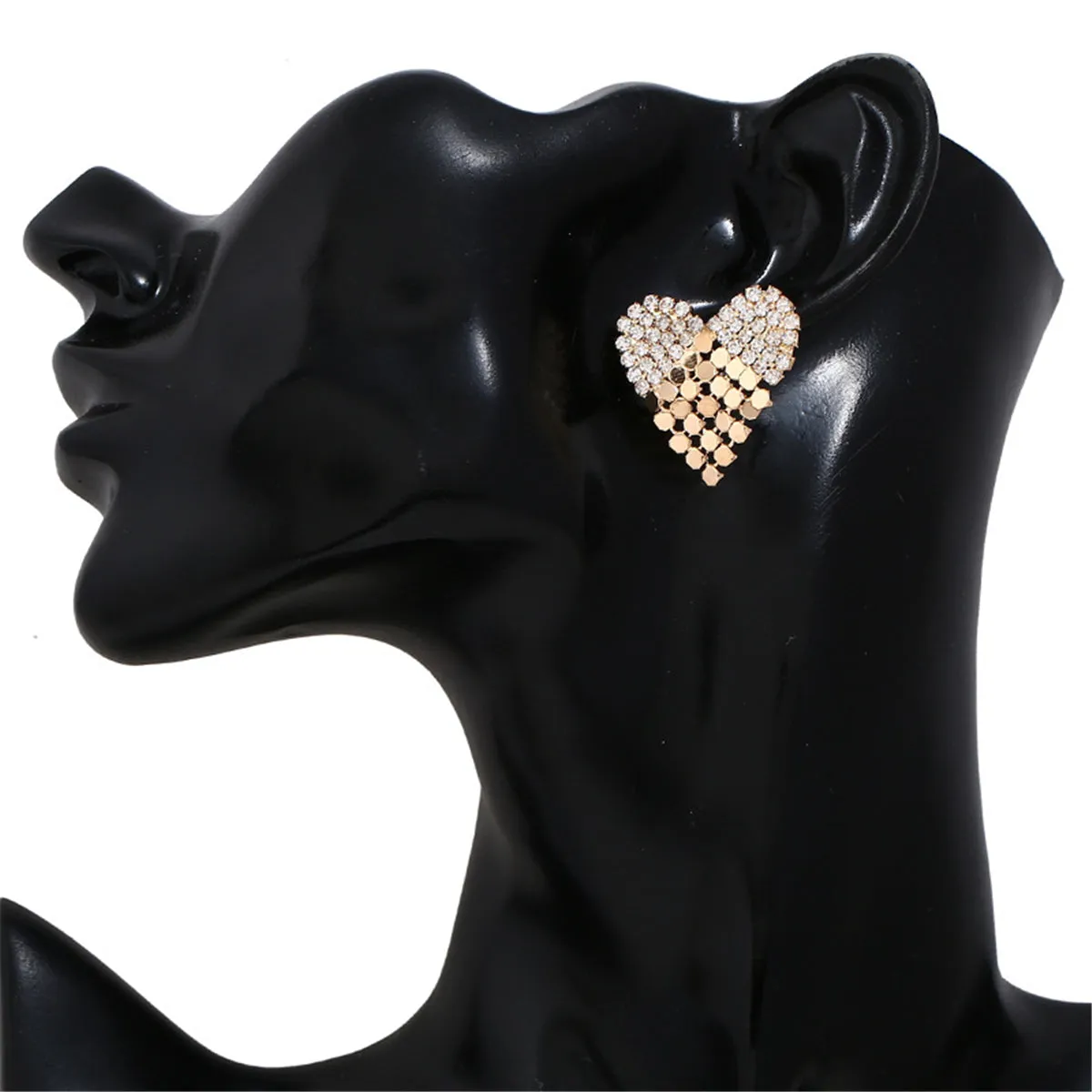 Cubic Zirconia & 18K Gold-Plated Sequin Heart Stud Earrings