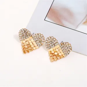 Cubic Zirconia & 18K Gold-Plated Sequin Heart Stud Earrings