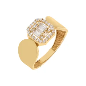 CZ Illusion Signet Ring 14K
