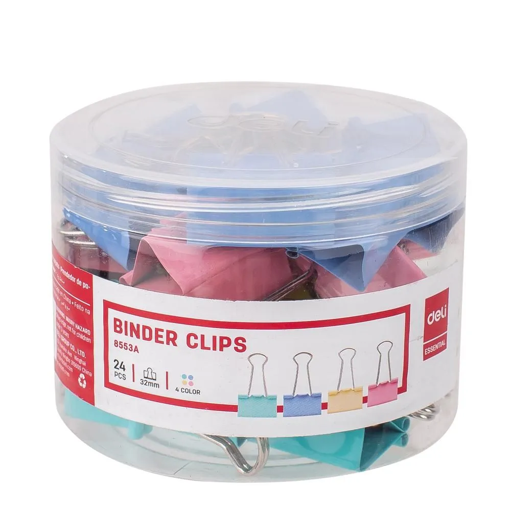 Deli Colourful Binder Clips 32mm Pack of 24 E8553