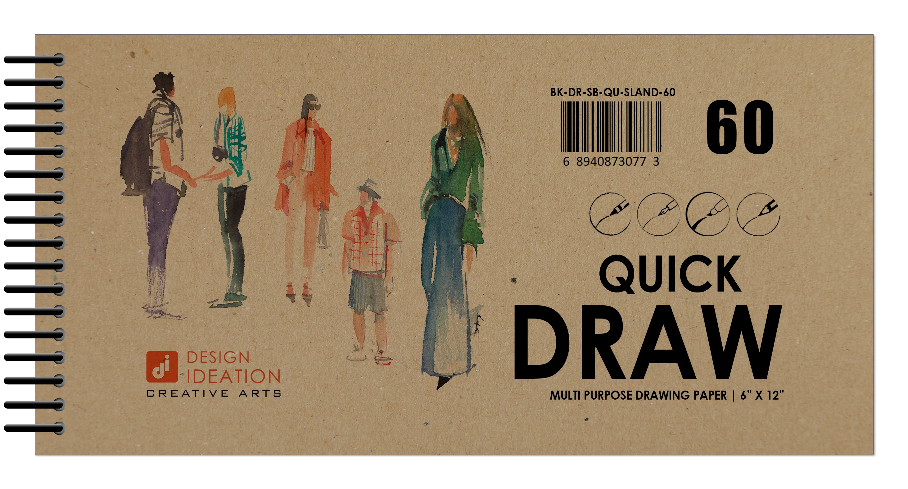 Design Ideation QUICK DRAW Drawing Book : Multi-media Paper Book. (6" x 12") SB-LS