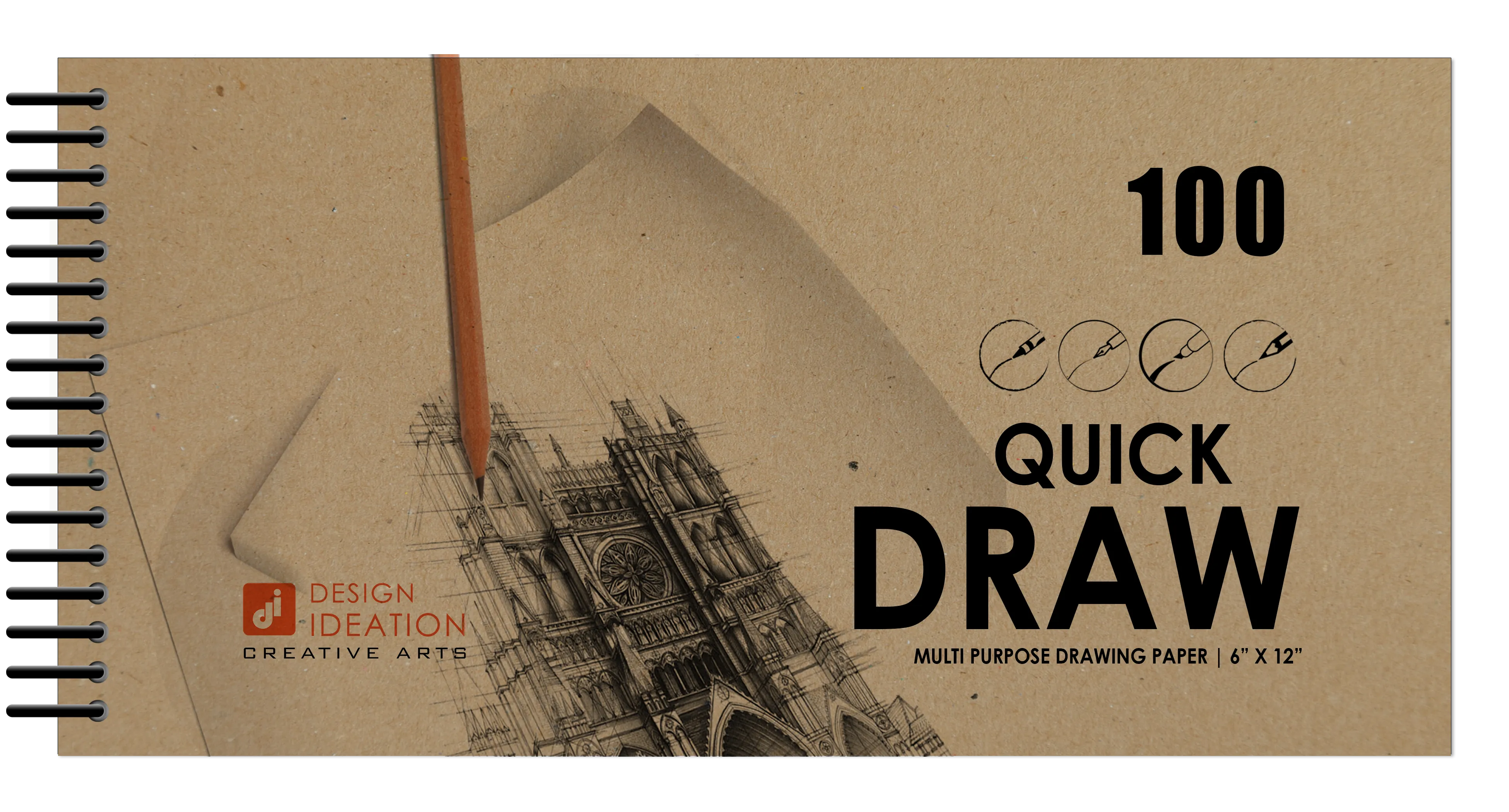 Design Ideation QUICK DRAW Drawing Book : Multi-media Paper Book. (6" x 12") SB-LS