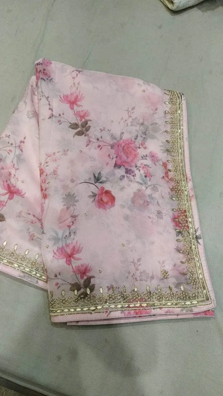 Designer Organza Saree with pearl and gota border