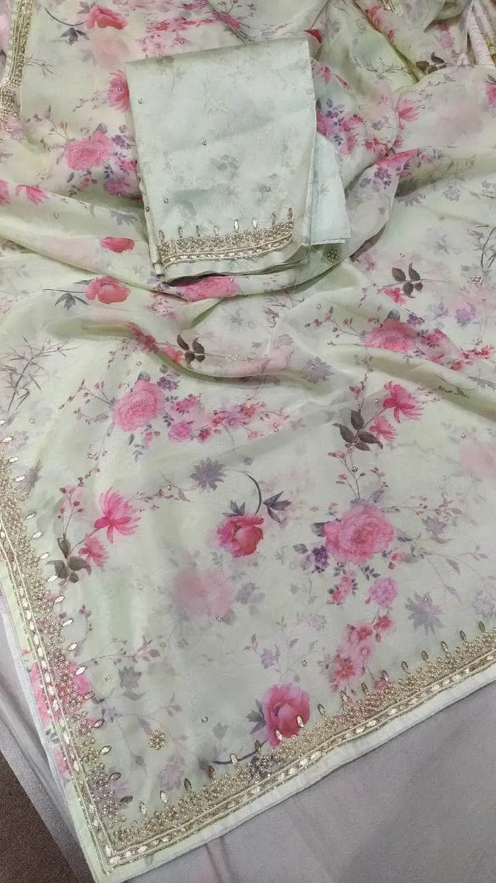 Designer Organza Saree with pearl and gota border