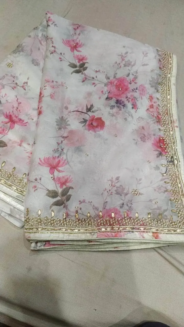Designer Organza Saree with pearl and gota border