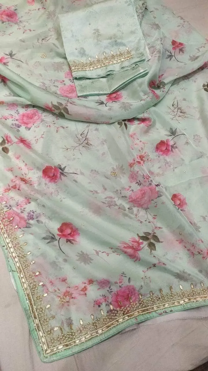 Designer Organza Saree with pearl and gota border