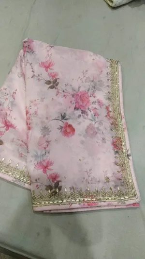 Designer Organza Saree with pearl and gota border