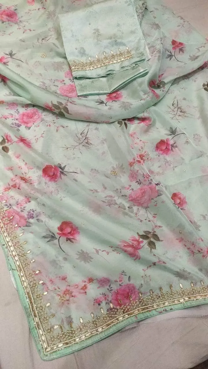 Designer Organza Saree with pearl and gota border