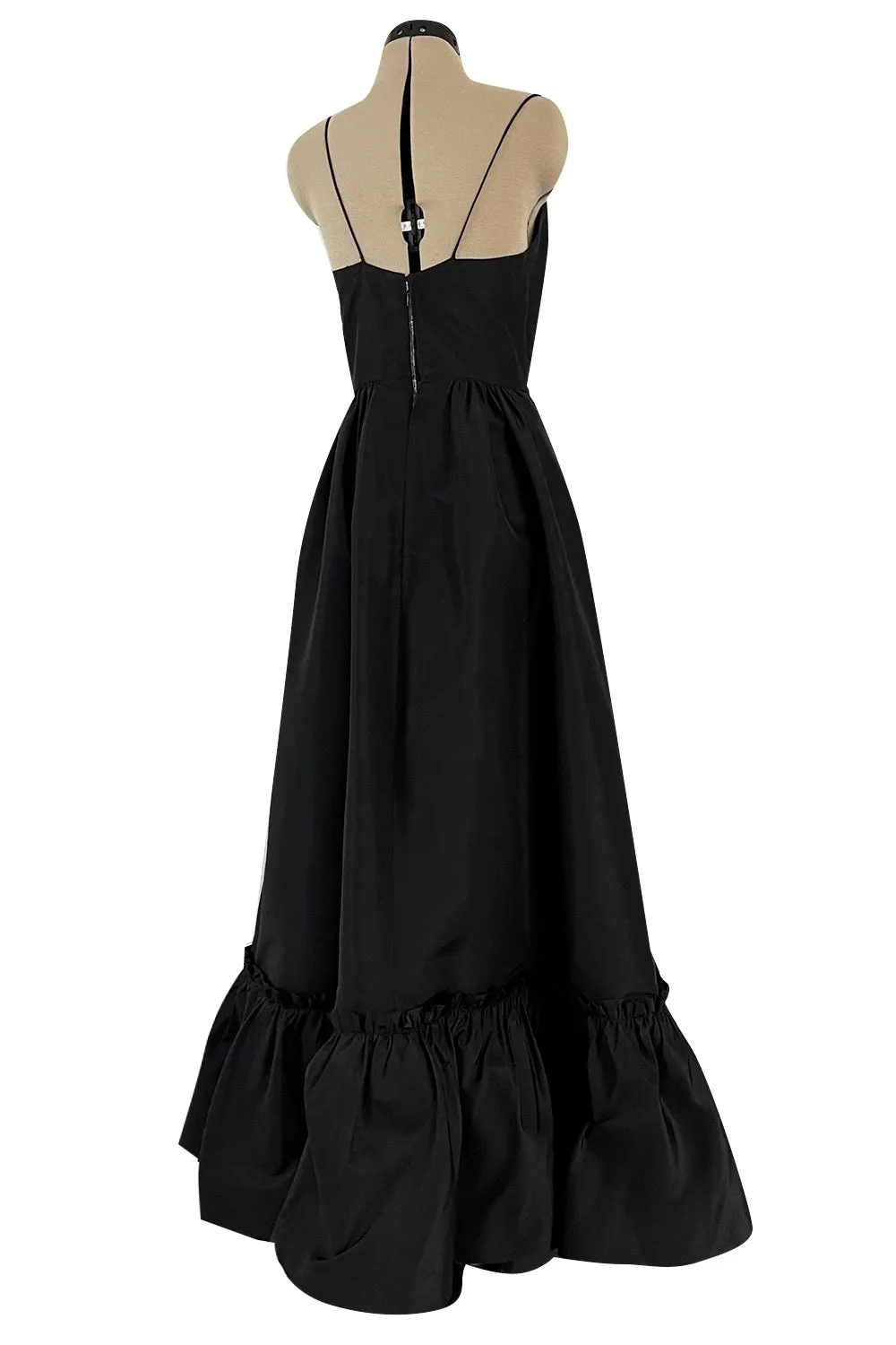 Dreamy 1980s Valentino Black Silk Wide Ruffled Hem Dress w Matching Wide Bell Sleeve Cropped Jacket