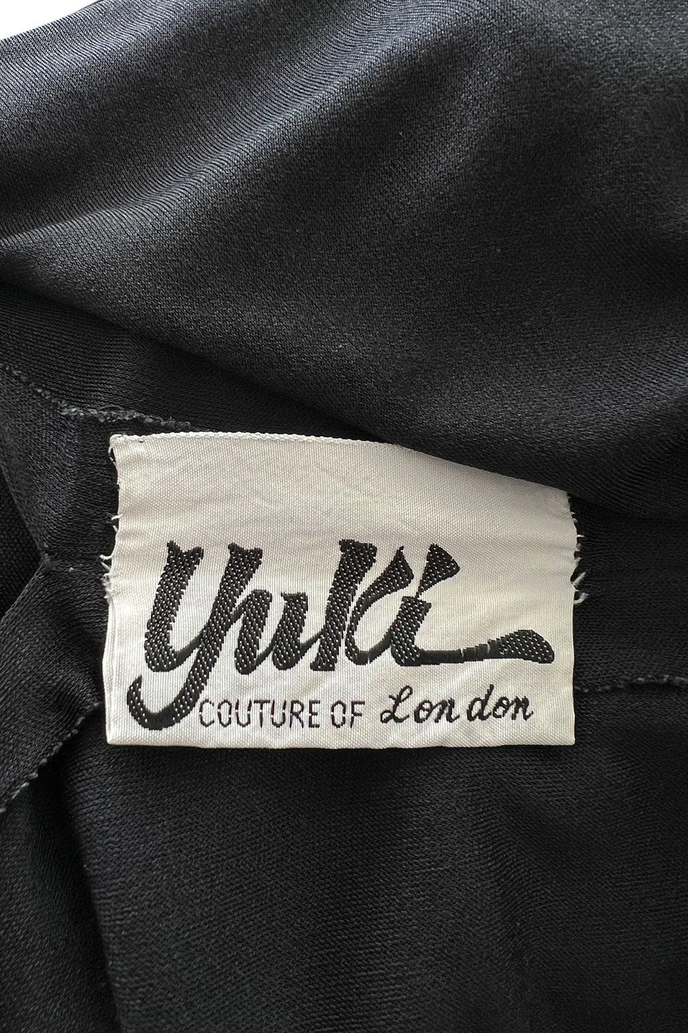 Easy to Wear 1970s Yuki Couture On or Off Shoulder Black Silk Jersey Draped Dress