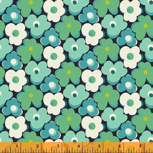 Eden Flower Bump Teal Green Fabric 52810-9 by Sally Kelly for Windham Fabrics