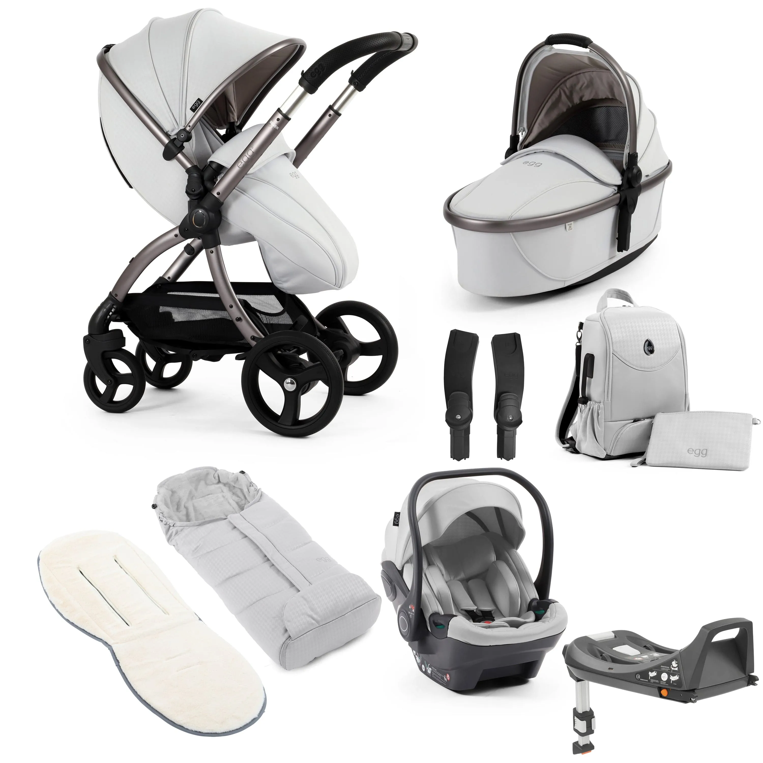 egg3 Luxury Travel System Bundle - Houndstooth Silver