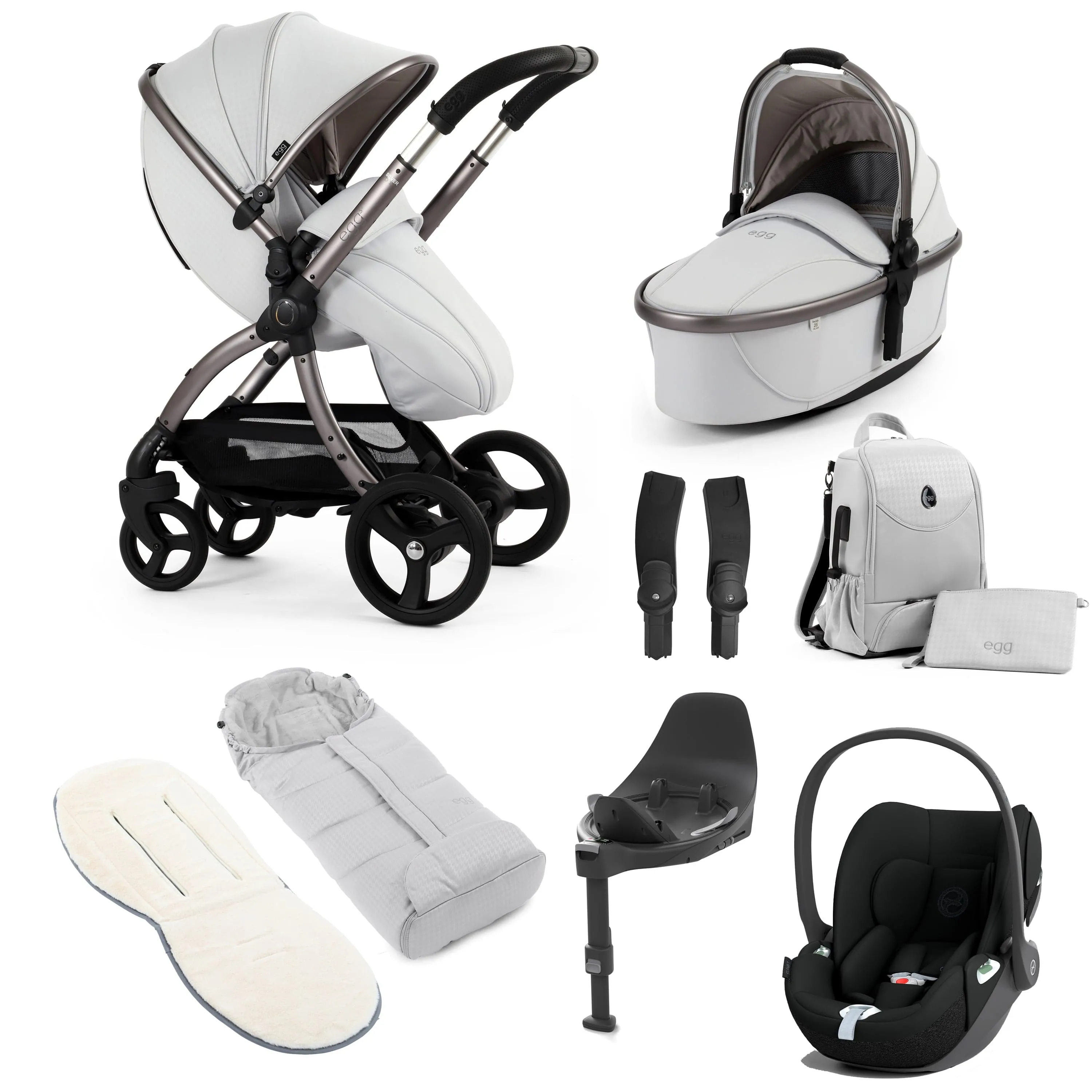 egg3 Luxury Travel System Bundle - Houndstooth Silver