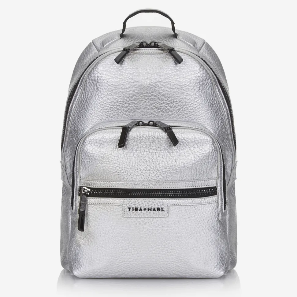 Elwood Vegan Leather Changing Backpack with Change Mat (Silver)