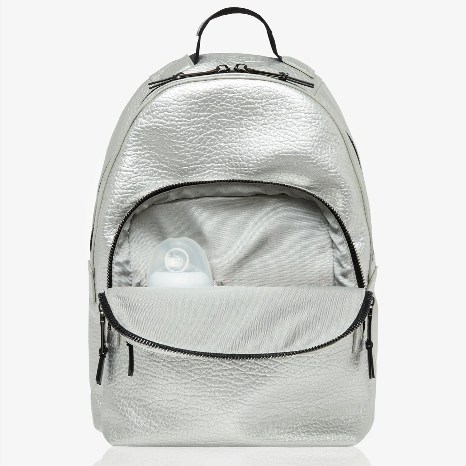 Elwood Vegan Leather Changing Backpack with Change Mat (Silver)