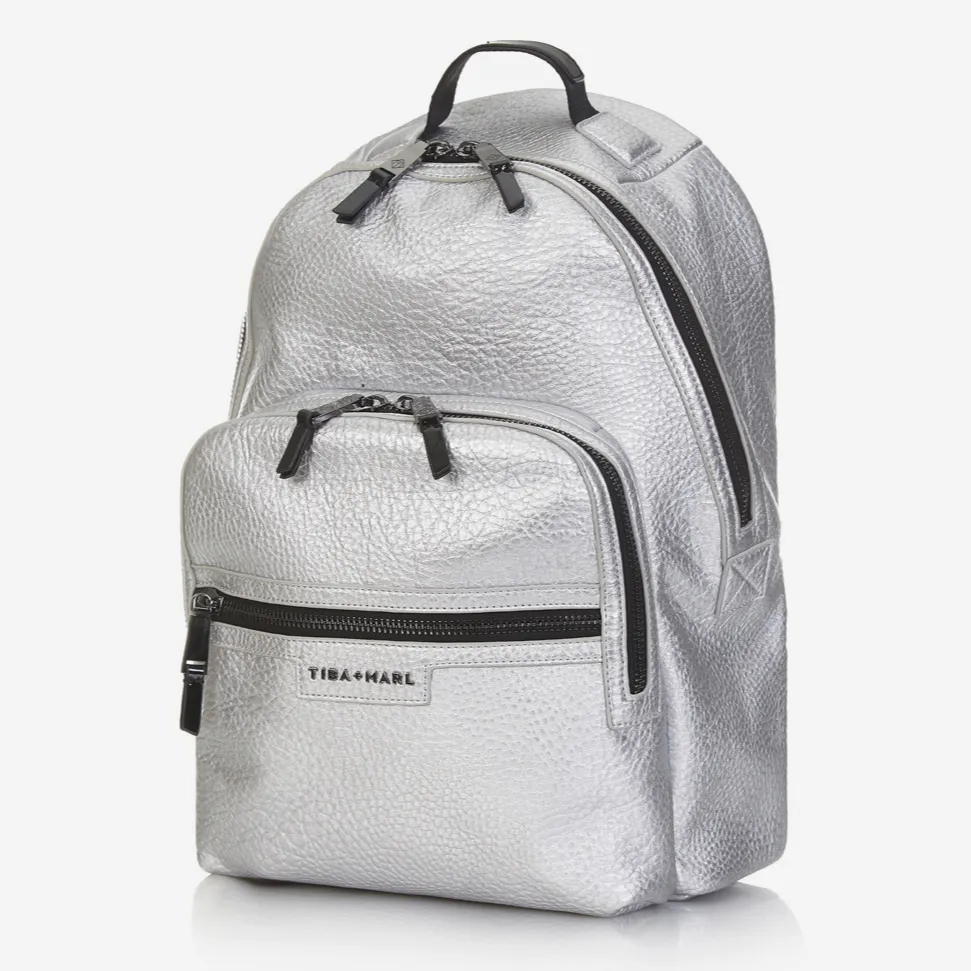 Elwood Vegan Leather Changing Backpack with Change Mat (Silver)