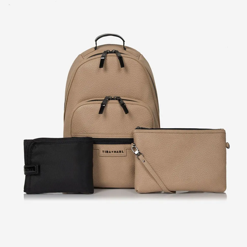 Elwood Vegan Leather Changing Backpack with Change Mat (Taupe)