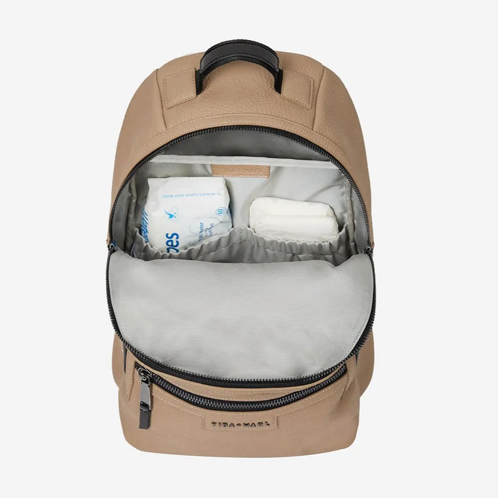 Elwood Vegan Leather Changing Backpack with Change Mat (Taupe)