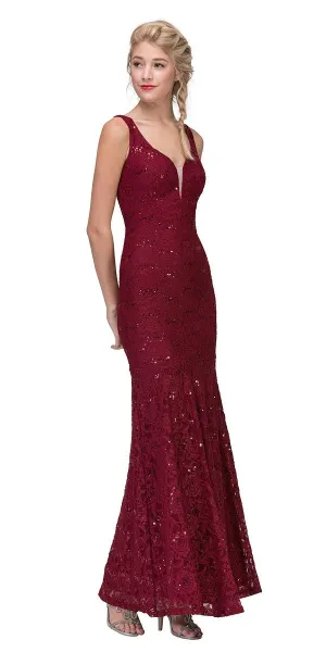 Eureka 5010 Lace Mermaid Gown V-Neck with Mesh Panel