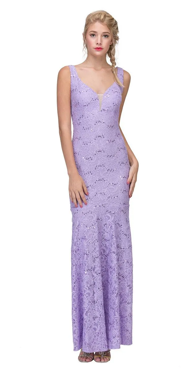 Eureka 5010 Lace Mermaid Gown V-Neck with Mesh Panel