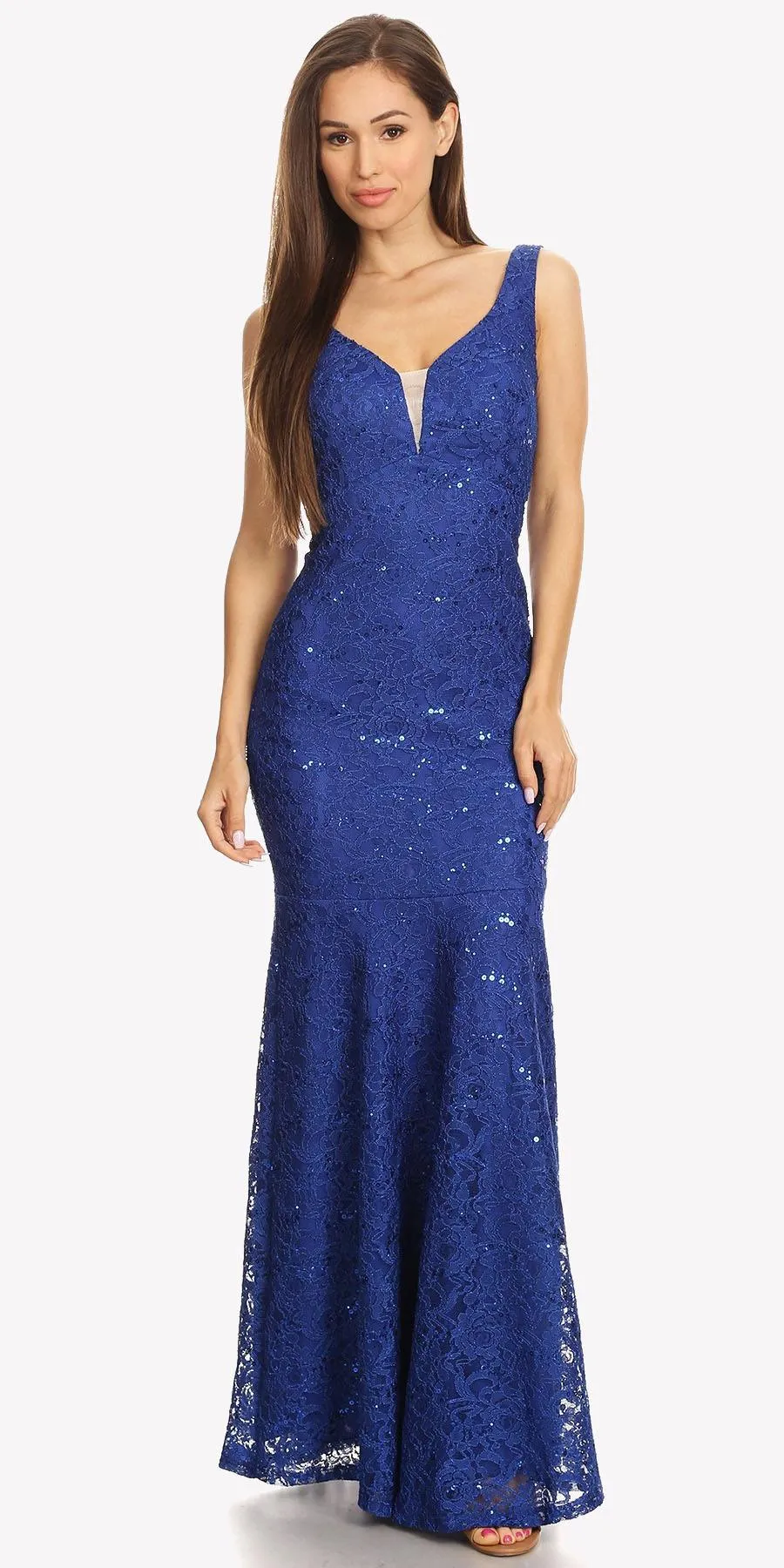 Eureka 5010 Lace Mermaid Gown V-Neck with Mesh Panel